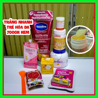 Set kem dưỡng body 8 món Vaseline 70x đỏ trắng da chống lão hóa body thấm nhanh trẻ hóa làn da 700gr kem