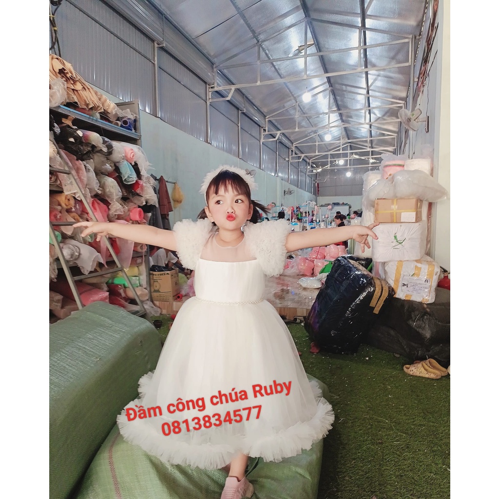 Đầm ren phồng tay bồng