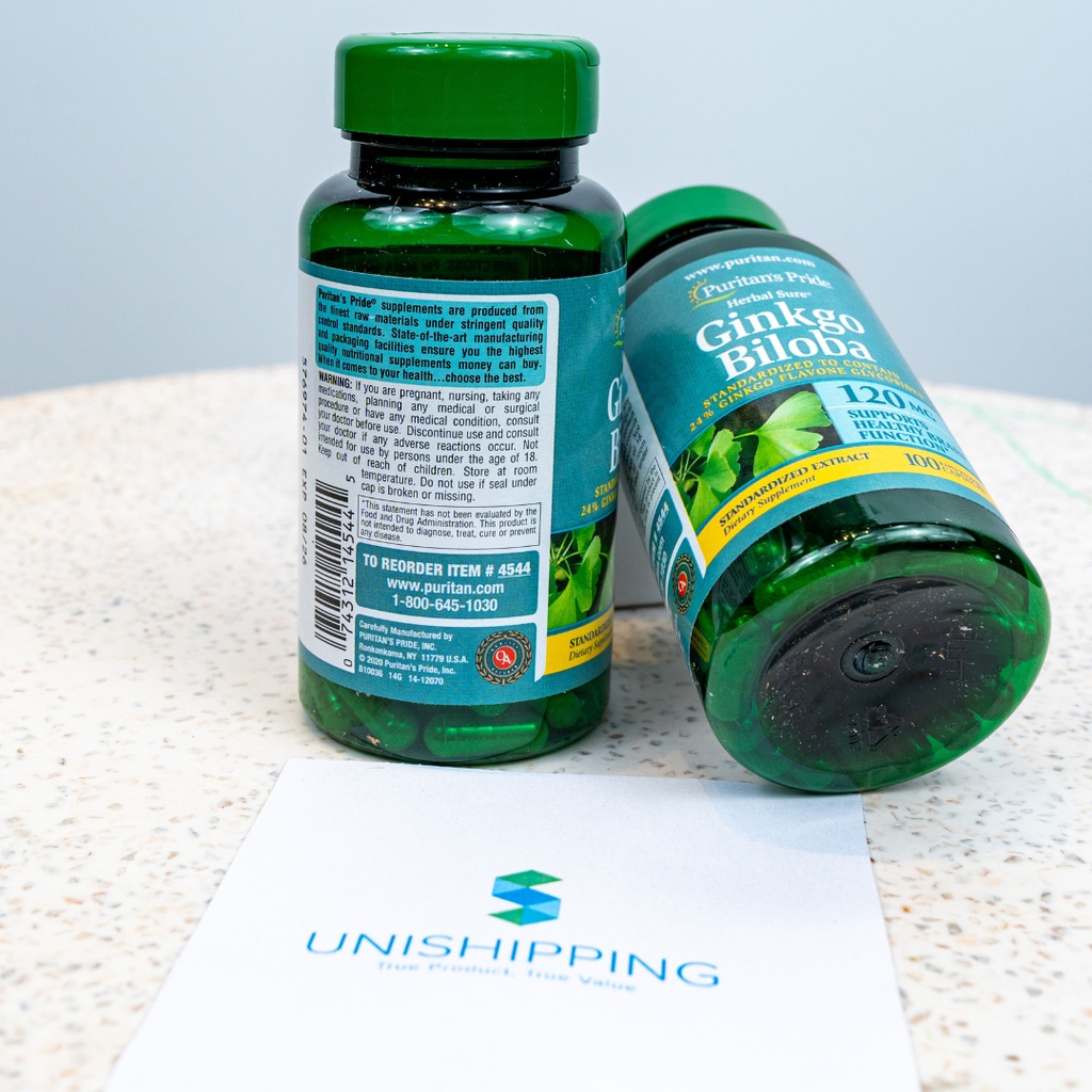 Viên Uống Bổ Não Hỗ Trợ Tuần Hoàn Não Bộ Puritans pride Ginkgo Biloba 120mg 100 Viên