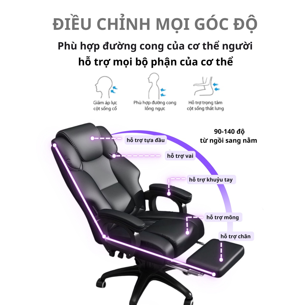 Ghế  Xoay Giám Đốc, Thiết Kế Công Thái Học ,Ngả Lưng Cao Cấp Da Pu Có Kê Chân Thư Giãn GD02 - RESDANI