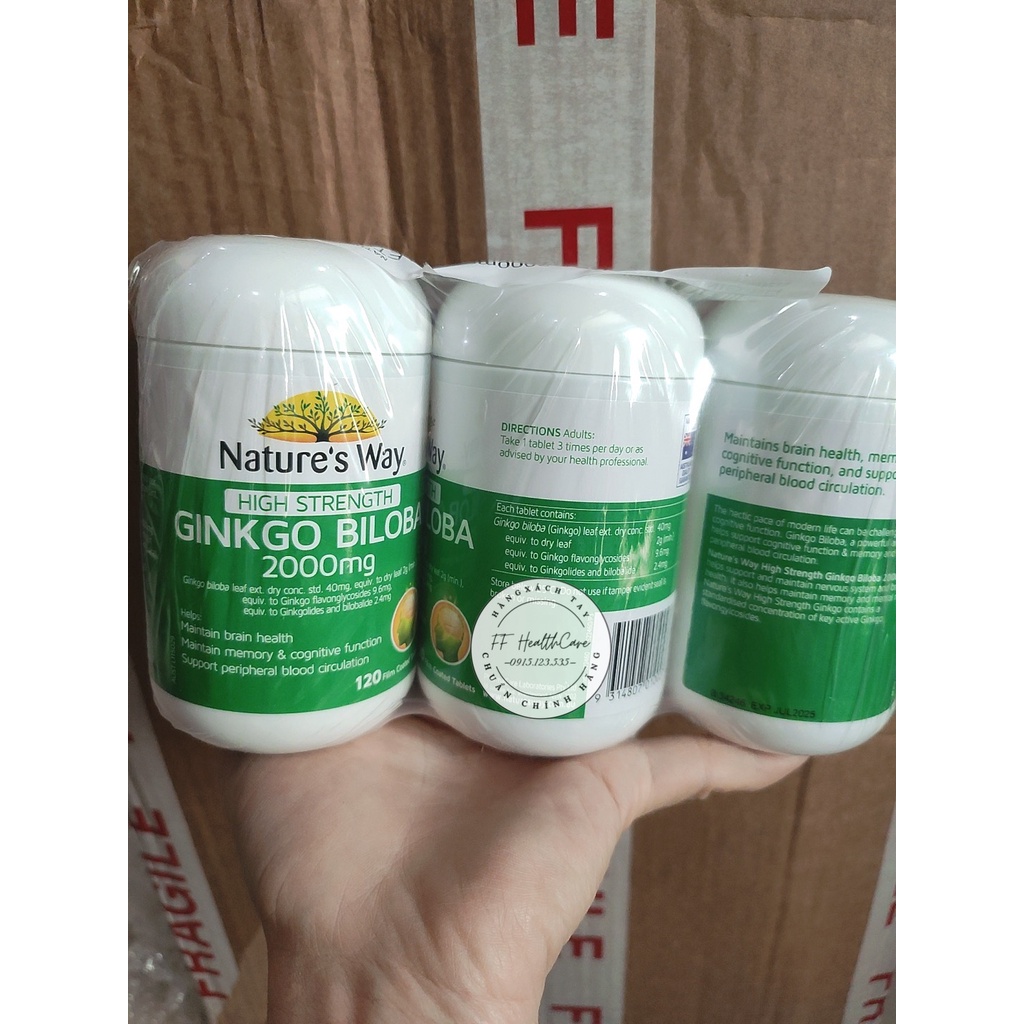 Viên uống bổ não Ginkgo Biloba 2000mg Nature Way 120 Viên