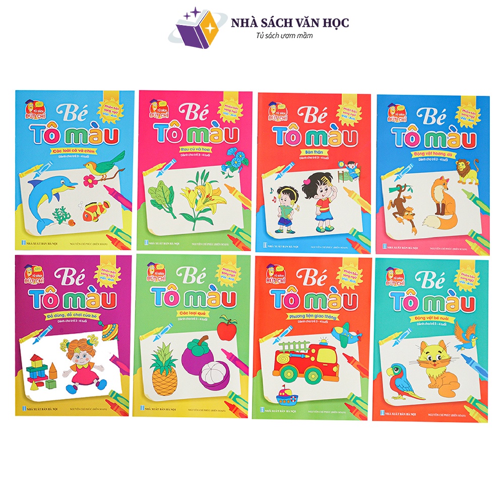 Sách -Tập Tô Màu Cho Bé Từ 3 - 4 Tuổi 8 Quyển Tô Màu Song Ngữ Anh - Việt