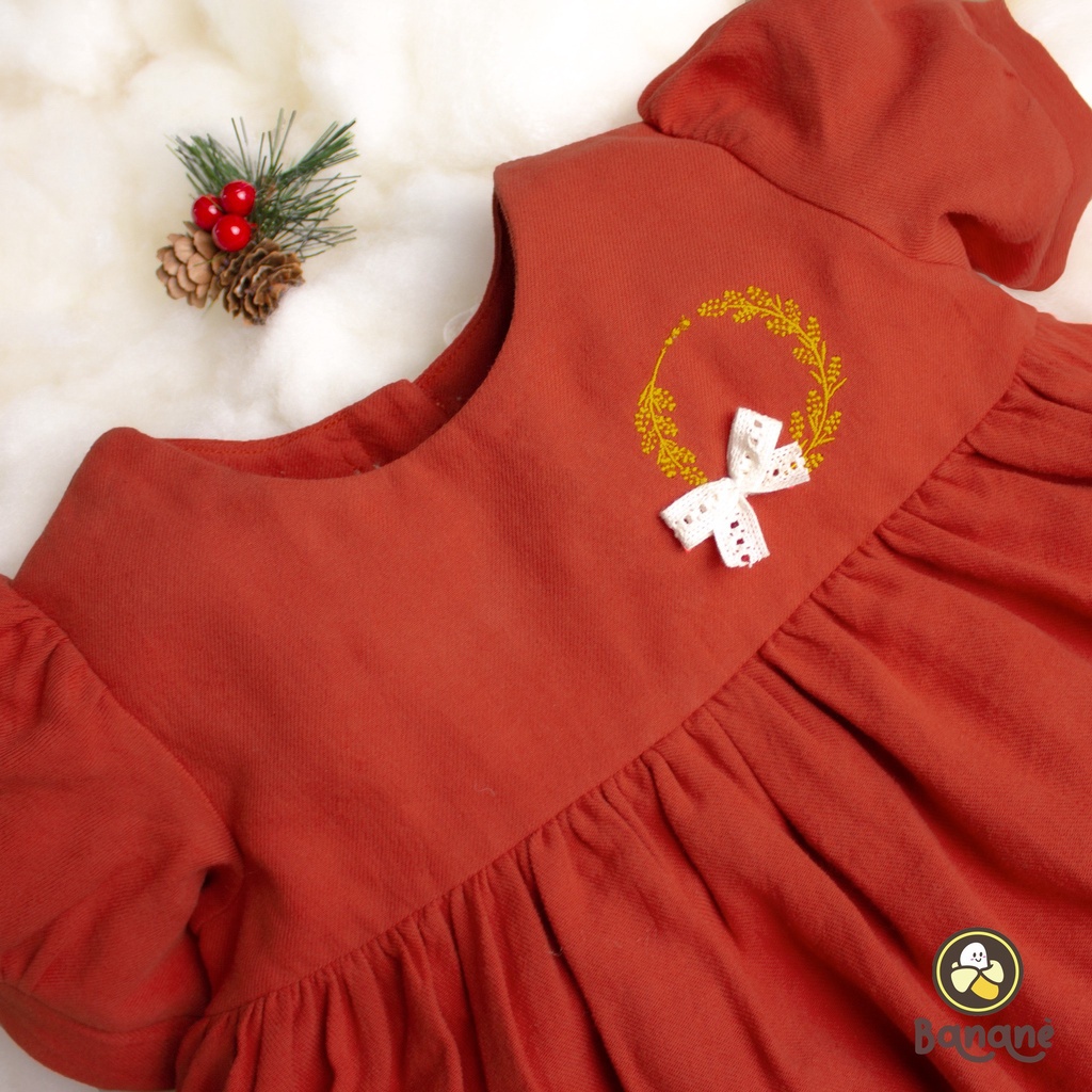 Đầm Sici đỏ cam cho bé gái Bananè Kids váy công chúa babydoll đính nơ xinh yêu - D05D