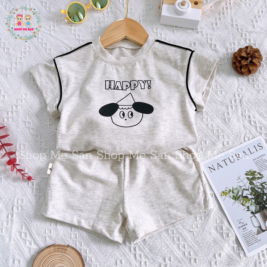 Bộ Cộc Tay Bé Trai, Bộ Hè Bé Trai  Hàng Xuất Cao Cấp Với Phong Cách Thể Thao Hoạ Tiết Chó Happy Đáng Yêu