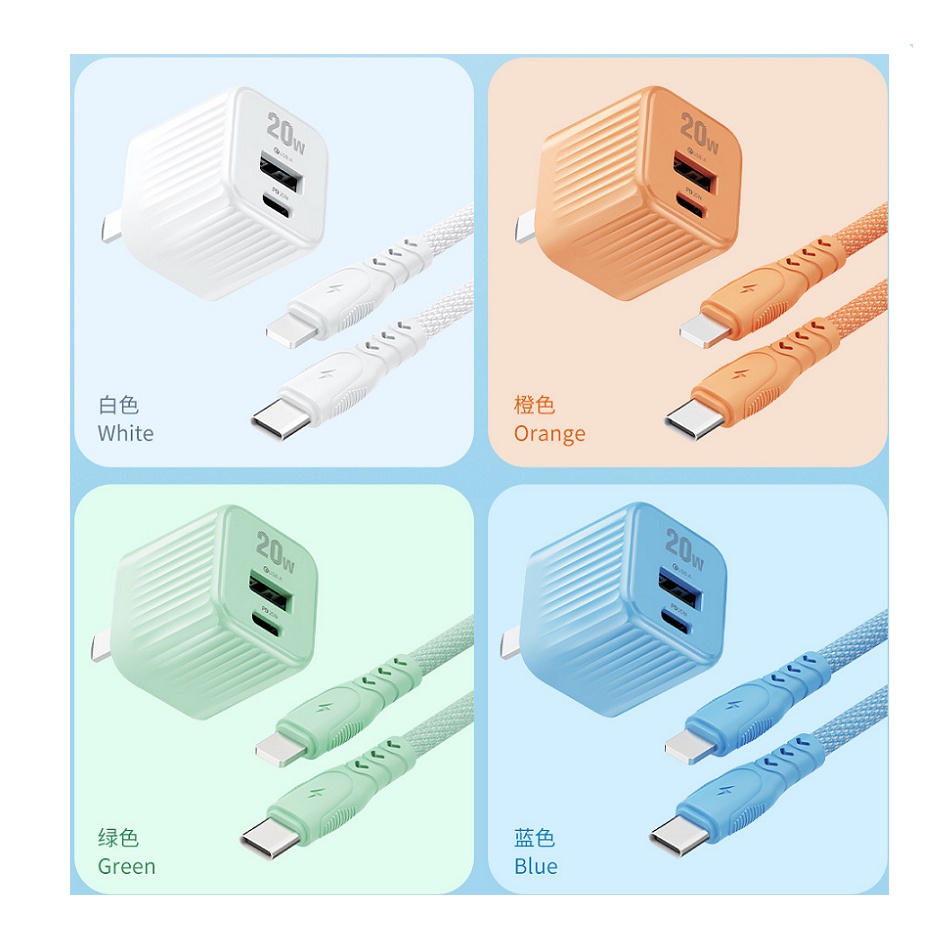 Bộ sạc nhanh 2 cổng Remax Wekome WP-U129 USB QC 3.0 18W và TypeC PD 20W - Hãng phân phối