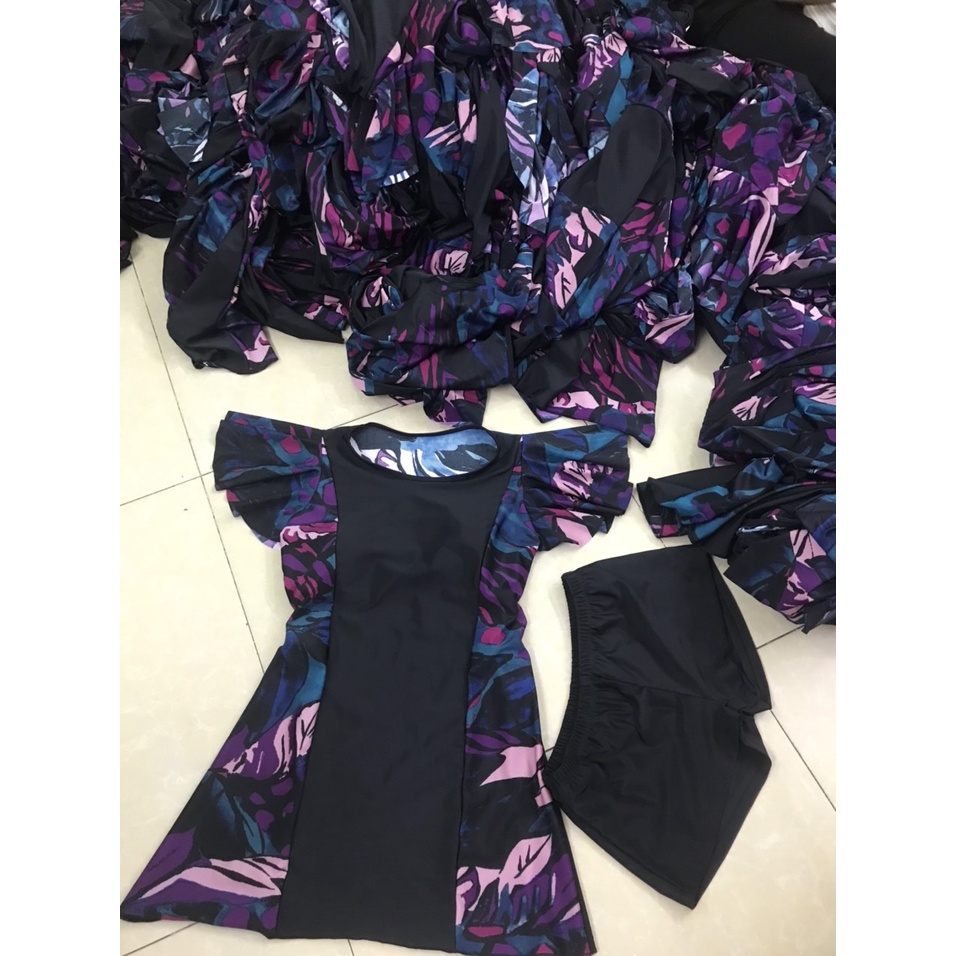 Bikini Đồ bơi nữ 1 mảnh liền thân trung niên dành cho người béo tay ngắn kèm quần đùi lót trong LM018