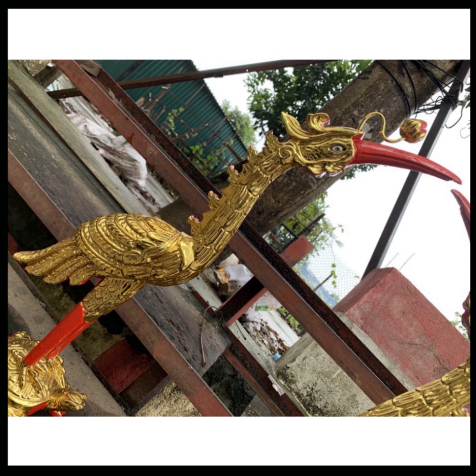 Cặp hạc bàn thờ gia tiên mào gia tiên gỗ mít sơn son cao 61cm