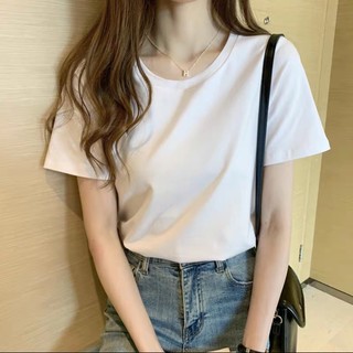 Áo thun nữ trơn cổ tròn cộc tay đen trắng ghi, Áo phông nữ cotton