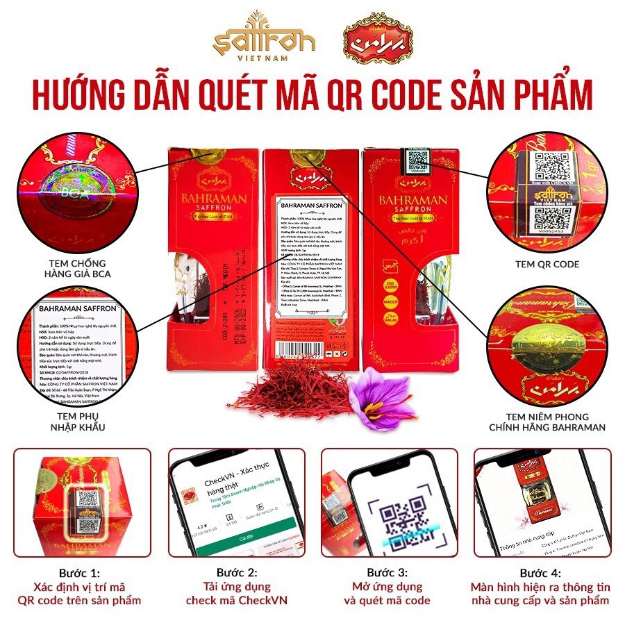 Nhụy hoa nghệ tây chính hãng Iran |0.5 Gr Saffron Bahraman GEM Super Negin