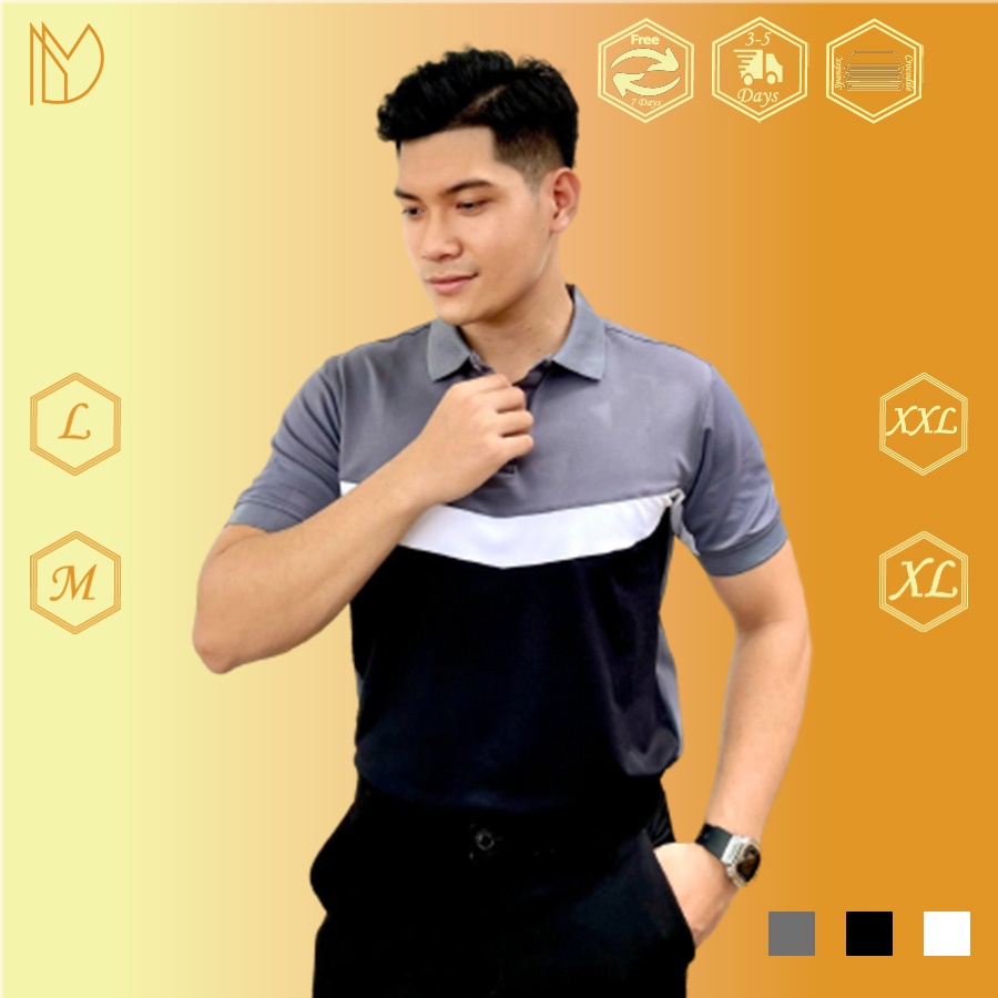(FREESHIP TOÀN QUỐC) ÁO POLO NAM PHỐI BA MÀU SỌC CHỮ V ÁO THUN CỔ TRỤ