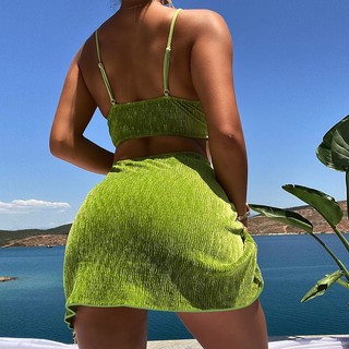 Bikini nhung tăm phối khoen kèm váy