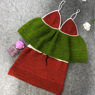 SET LEN MÓC DƯA HẤU SIÊU ĐẸP HANDMADE, BIKINI LEN HIMI073