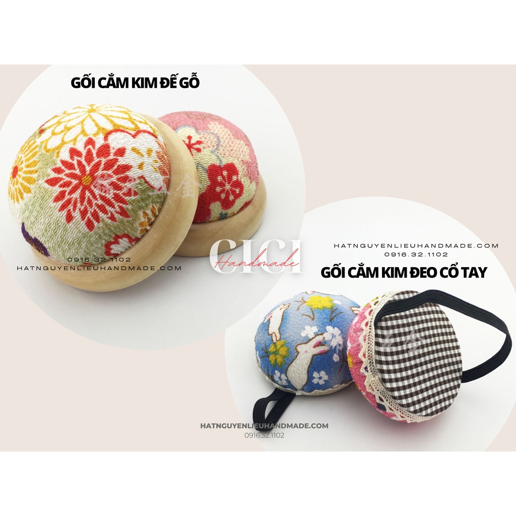 Gối cắm kim đế gỗ gối đeo tay Cici Handmade nguyên liệu chuyên hạt đá hạt pha lê hạt cườm may đo