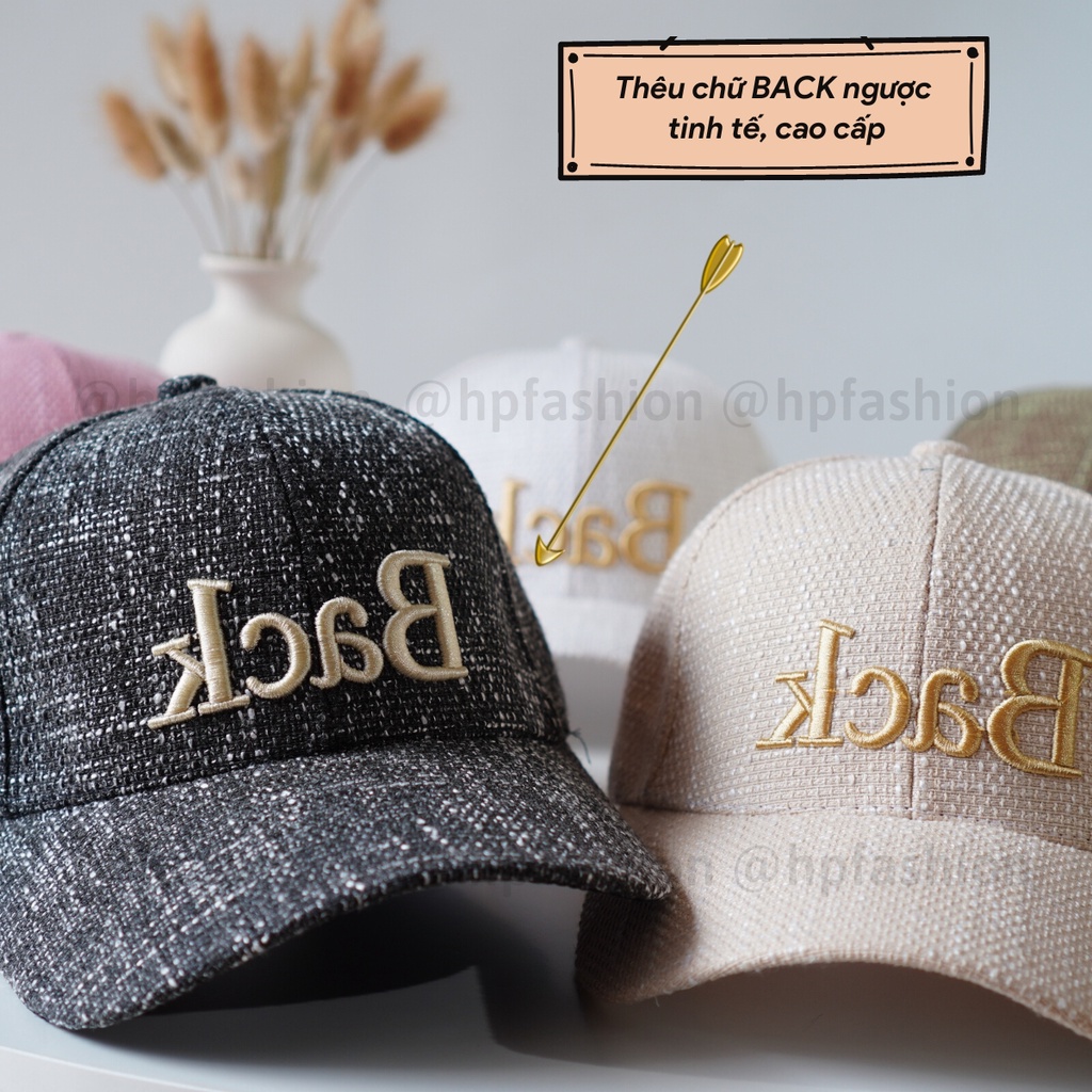 Mũ lưỡi trai ❤️ Nón kết thêu chữ BACK ngược chất vải bố chống nắng form unisex nam nữ N116 - Happy Style