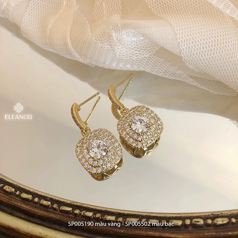 Bông tai nữ chuôi bạc 925 Eleanor Accessories hình vuông đính đá sang trọng phụ kiện trang sức 5190