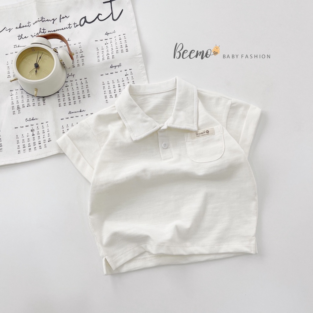 Áo phông cộc tay polo Beemo phối mác túi chất liệu cotton mặc đi học đi chơi cho bé từ 1 - 7 tuổi 22086A3