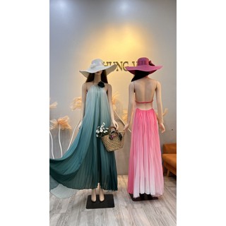 maxi suông dập li hở lưng