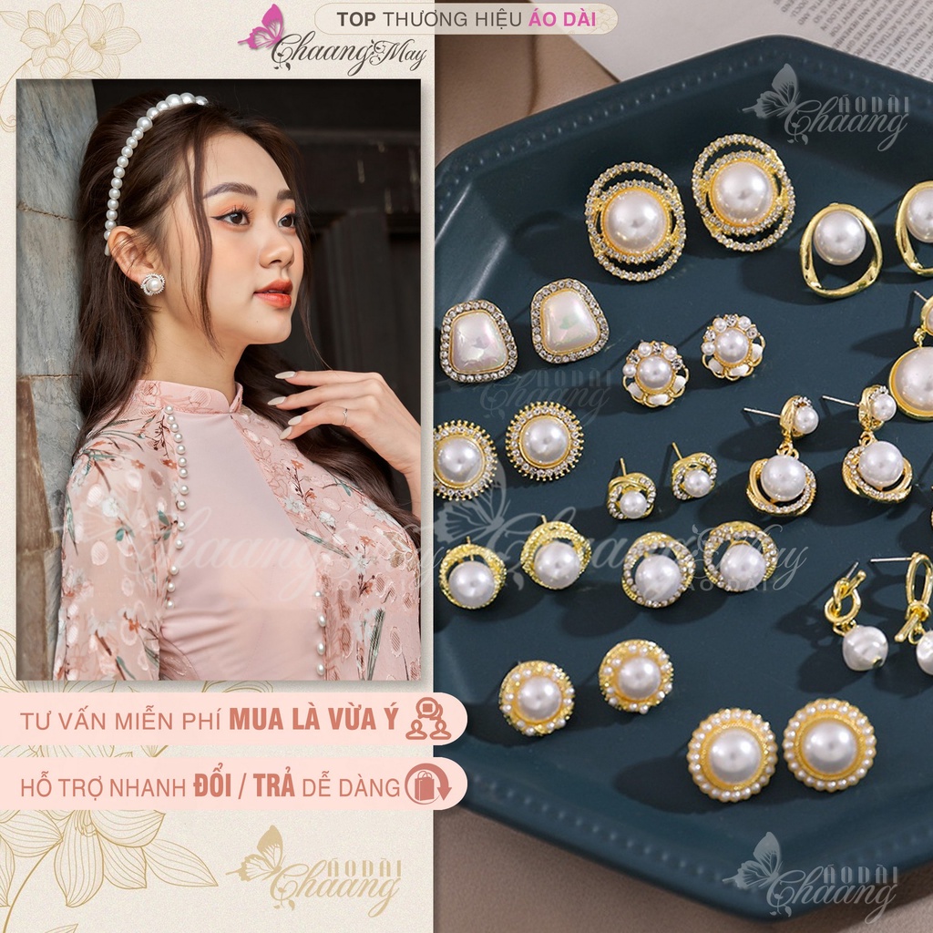 Bông Khuyên Tai trang sức phụ kiện Áo dài cách tân nữ truyền thống đính đá ngọc trai mạ bạc 925 thời trang đẹp PK-ADC697