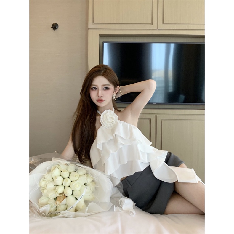 Áo tầng bèo, áo tầng 2 dây kèm hoa cài