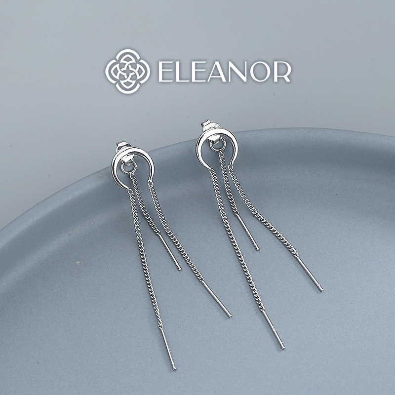 Bông tai nữ chuôi bạc 925 Eleanor Accessories dáng dài thiết kế hình tròn khuyết tua rua phụ kiện trang sức 5459