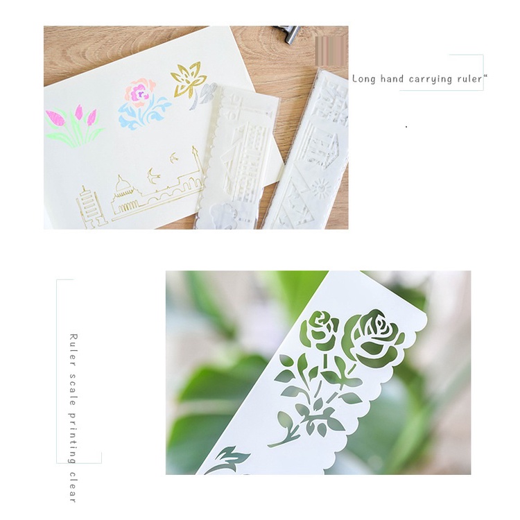 Set 8 Thước Vẽ Hình Trang Trí , khuôn rỗng tập vẽ, thước rỗng vẽ trang trang trí