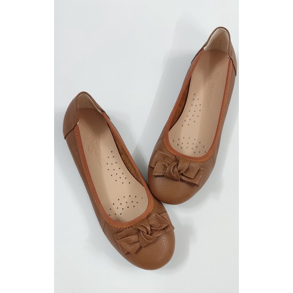 Giày búp bê đế bệt ❤️FREESHIP❤️ da thật mũi tròn gắn nơ vuông màu đen thời trang DORIS DR004- CÓ SIZE 40.