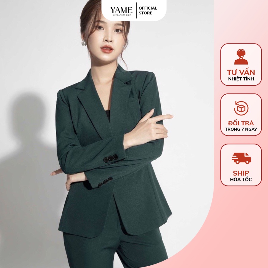 Set vest xanh cổ vịt gồm áo và quần SE190 YAME