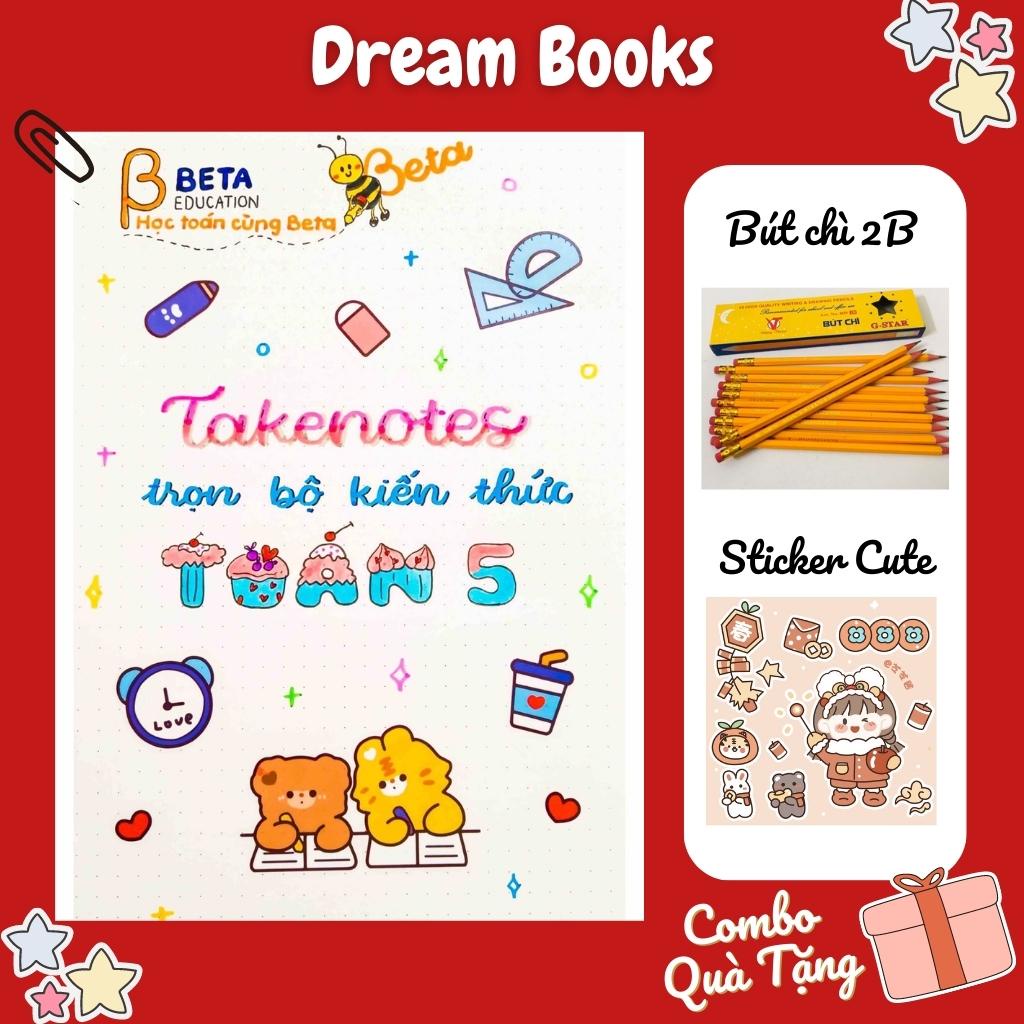 Sách- Sổ Takenote trọn bộ kiến thức Toán 5 trang trí sticker- Dễ học và ghi nhớ