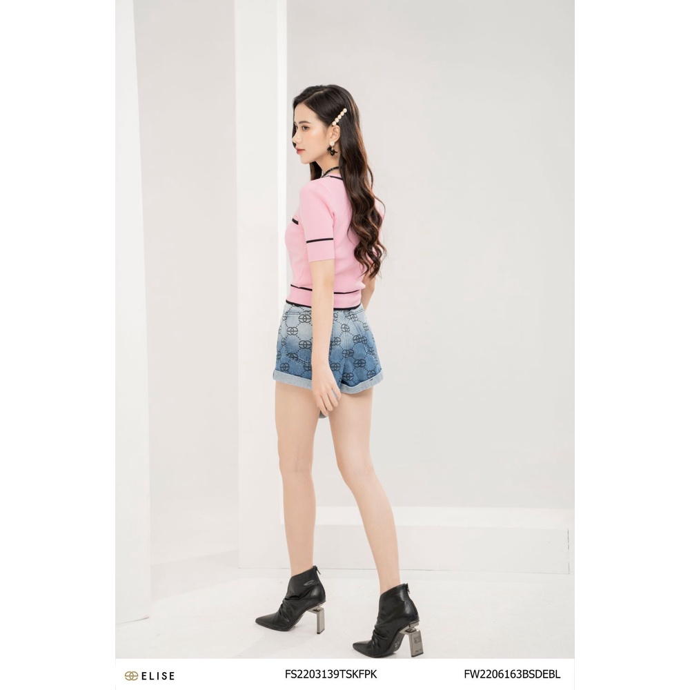 Quần short jeans xanh in logo đen thiết kế Elise FW2206163BSDEBL