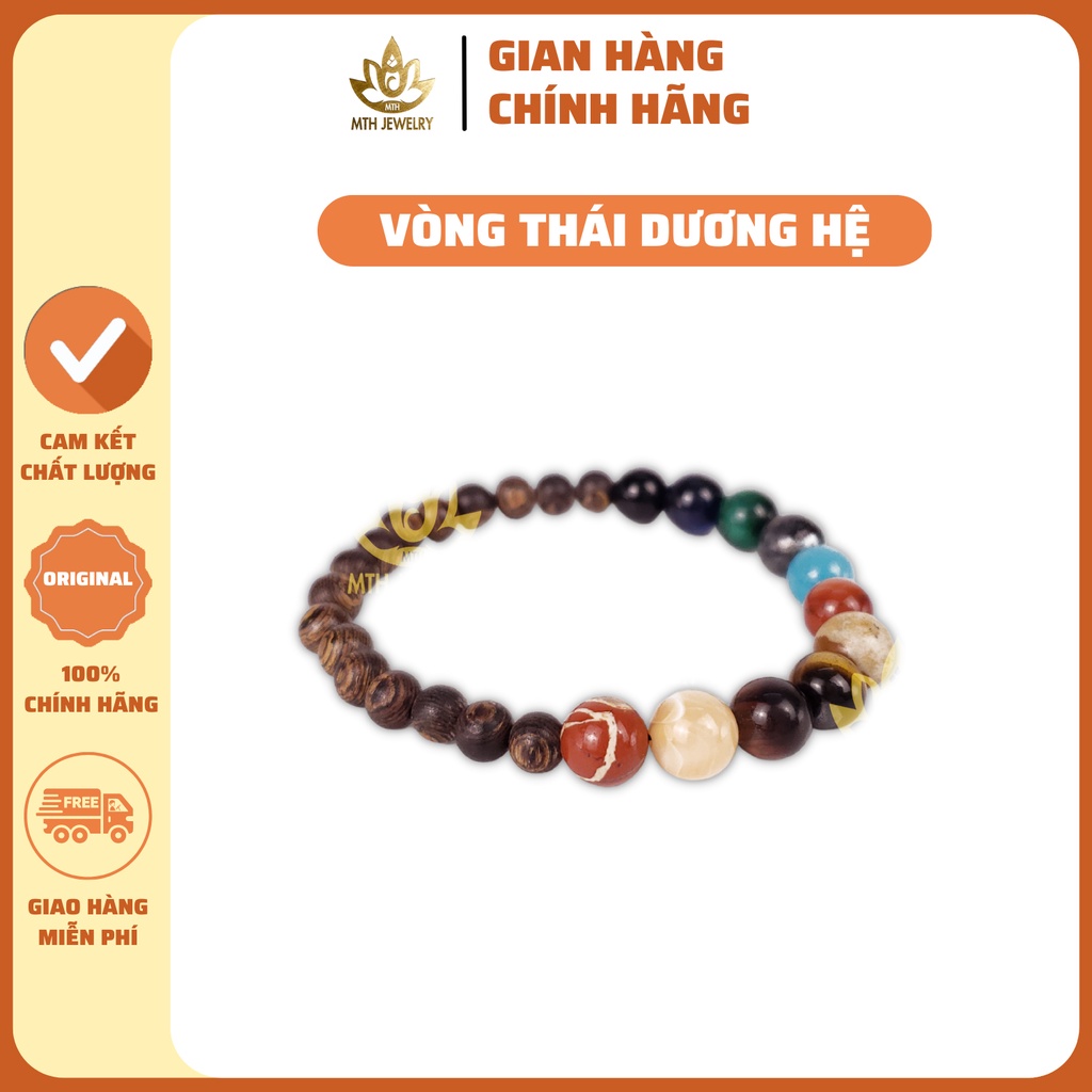 Vòng đeo tay trầm hương tròn đơn Sánh Chìm đính đá Thái Dương Hệ đủ Size 6,7,8mm vòng tín hiệu vũ trụ | MTH JEWELRY