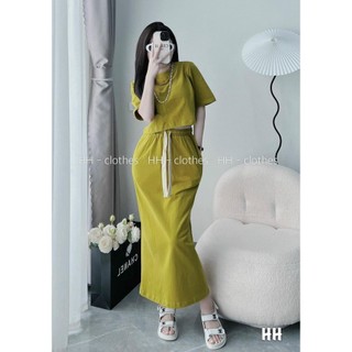 B922- set áo phông cv dài màu rêu
