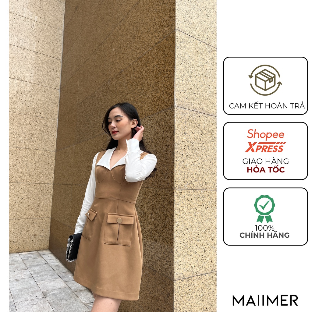 Đầm nâu phối sơ mi Jenny - Maiimer
