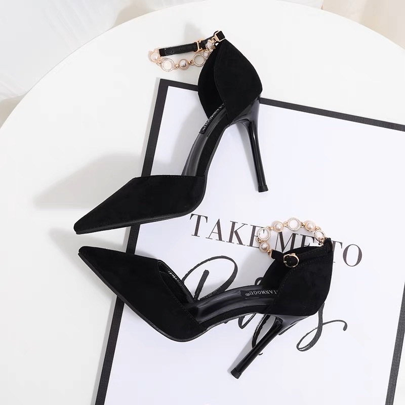 FREESHIP GIÀY SANDAL NỮ, GIÀY CAO GÓT NỮ QUAI NGỌC BÍT MŨI DA LỘN GÓT SANG CHẢNH HH32/TH153