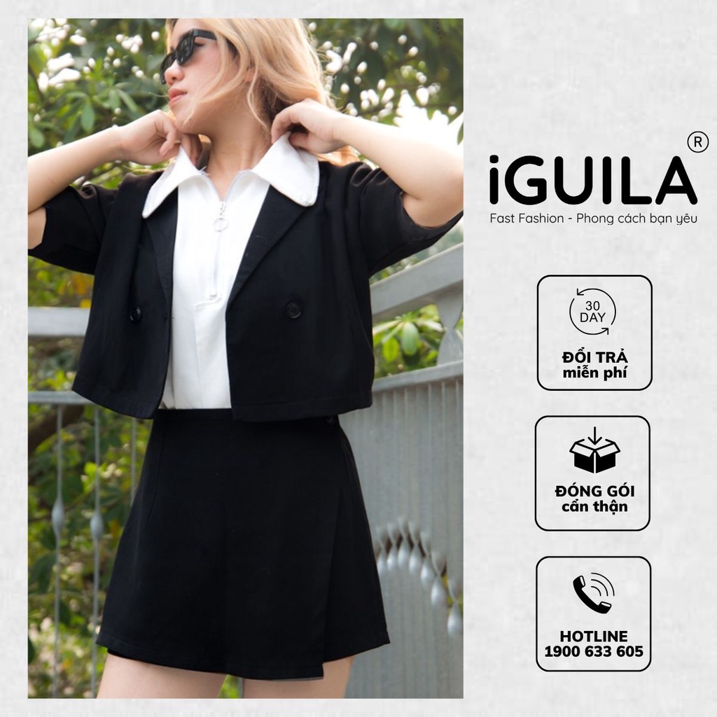 Áo khoác blazer nữ croptop kèm chân váy chữ A lưng cao, Set bộ balzer nữ cộc tay croptop, phong cách Hàn Quốc, BTNN14