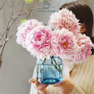 Bình Hoa Thủy Tinh Xanh Blue Dáng Thấp CUP & VASE G061