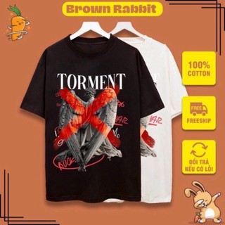 Áo thun Mikenco tay lỡ thiên thần TORMENT áo phông form rộng unisex nam nữ oversize chuẩn vật tư cotton