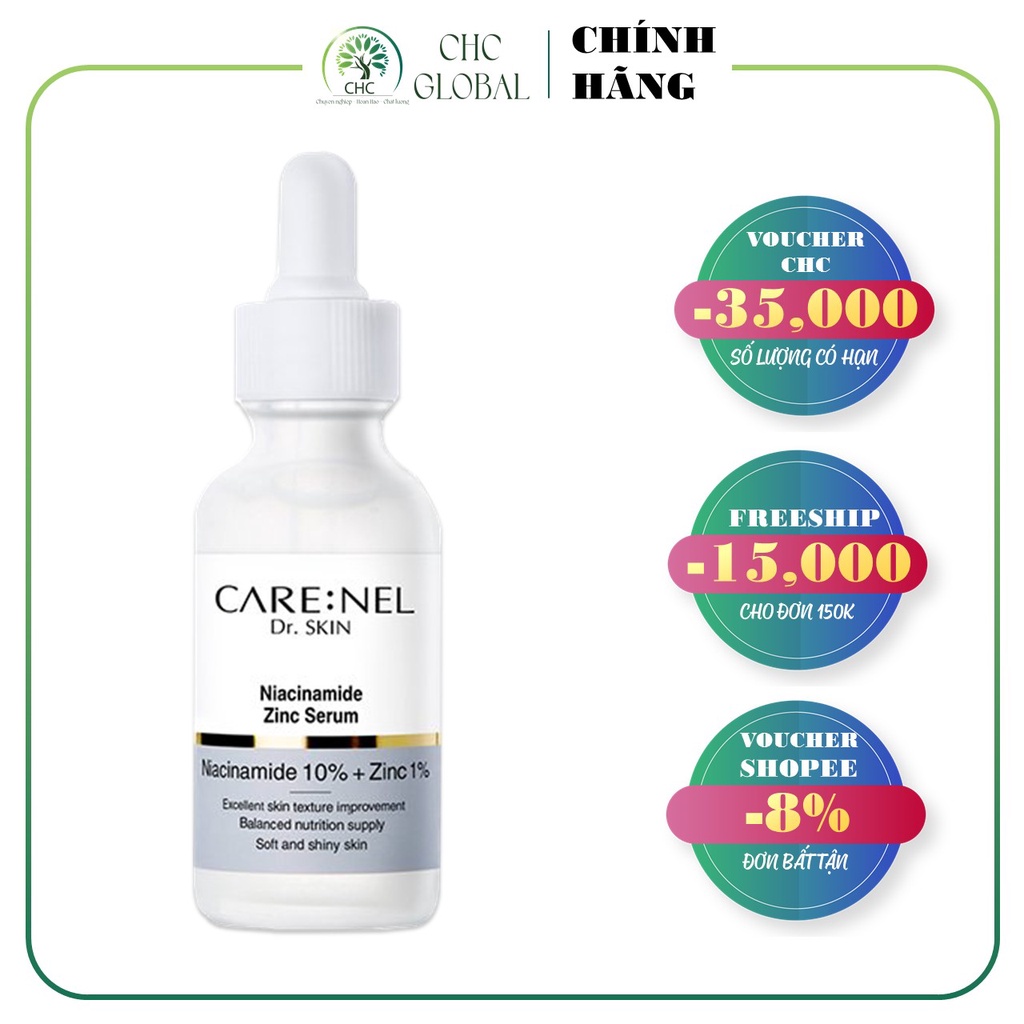 Serum Carenel Niacinamide 10% Zinc 1% cải thiện nám tàn nhang ngừa lão hóa