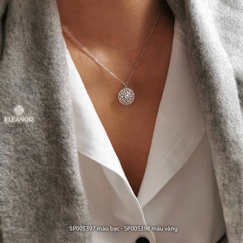 Dây chuyền nữ bạc 925 Eleanor Accessories mặt tròn hoa văn đính đá phụ kiện trang sức 5397