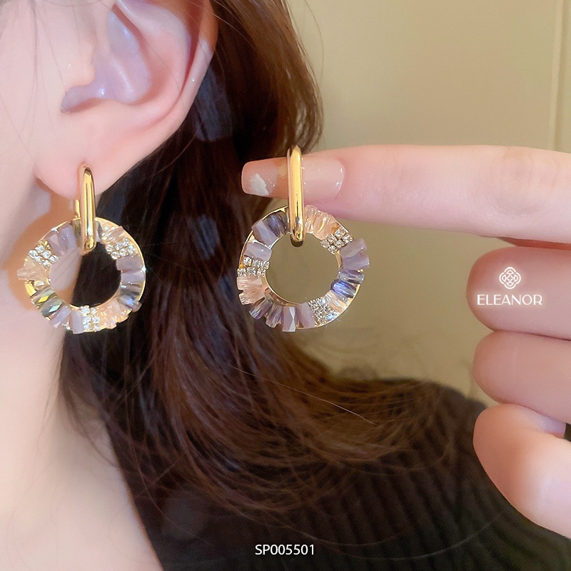 Bông tai nữ chuôi bạc 925 Eleanor Accessories hình tròn đính đá nhiều màu phụ kiện trang sức 5501