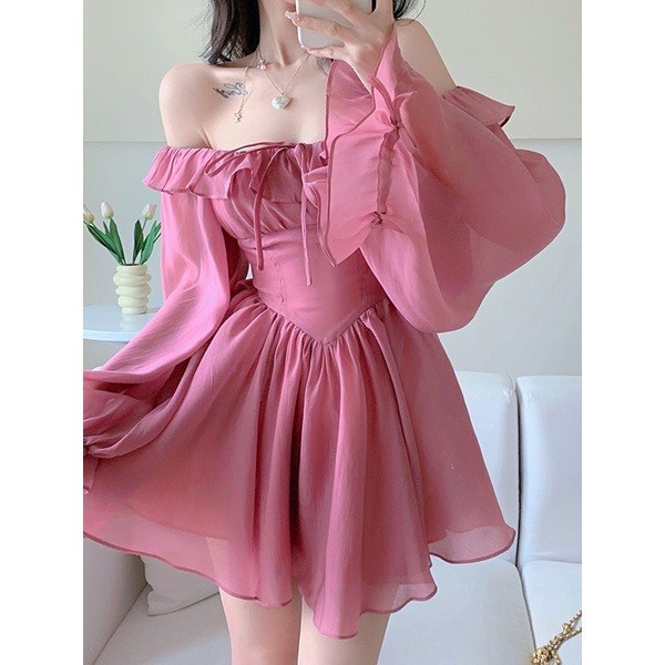 ĐẦM THIẾT KẾ BÈO TRỄ VAI TAY DÀI BỒNG CHO NỮ SIÊU XINH TH109