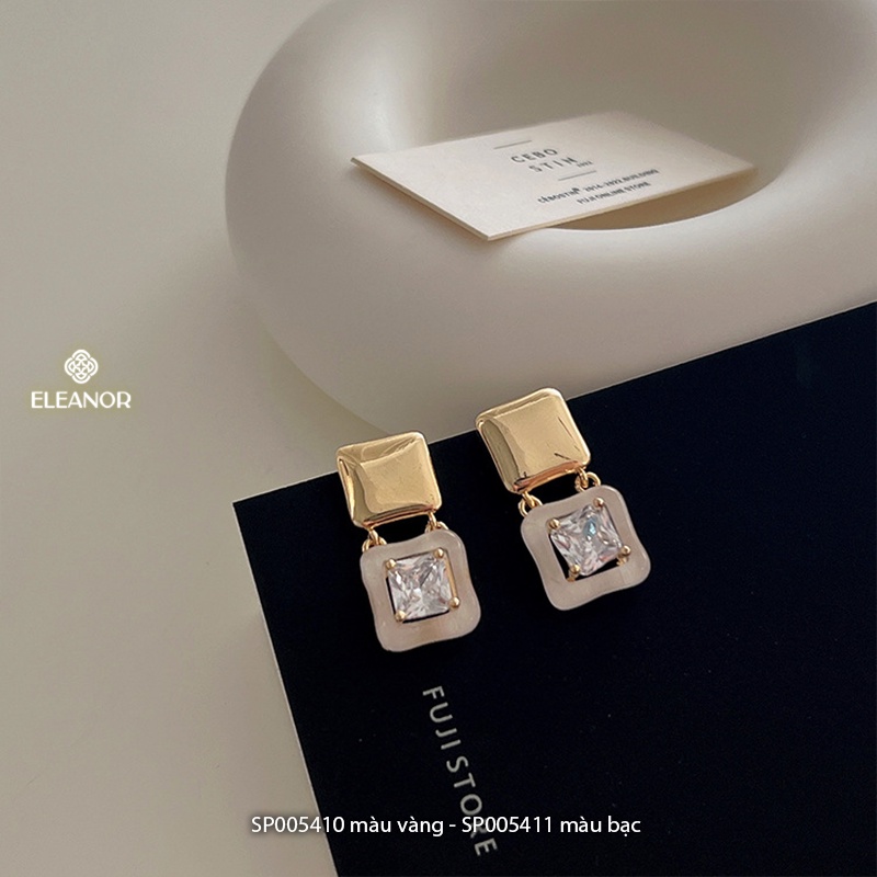 Bông tai nữ chuôi bạc 925 Eleanor Accessories hình vuông đính đá phụ kiện trang sức 5410