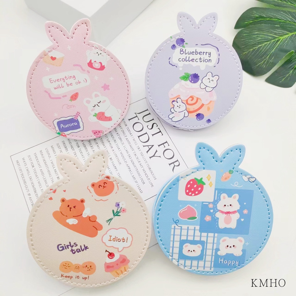 KMHO Gương trang điểm Nhật Bản và Hàn Quốc quà tặng sáng tạo dễ thương gương nhỏ xách tay gấp đôi gương trang điểm có thể phóng to gương