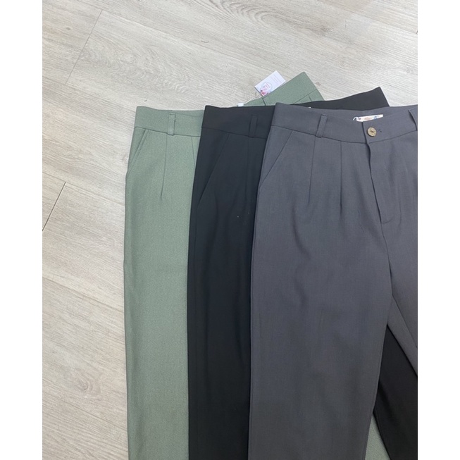 Quần Nữ Baggy Công Sở Co Giãn Màu Trơn 38-72KG LÁ IN HOA: Đen, Xanh Mint, Xám Tro