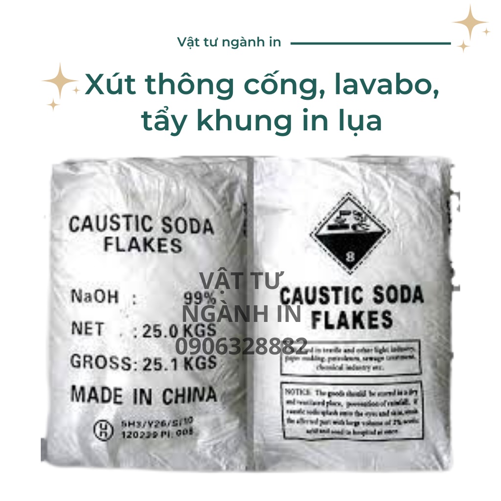 Bao 25 kg xút vảy thông cống, thông lavabo, tẩy keo chụp bản in lụa