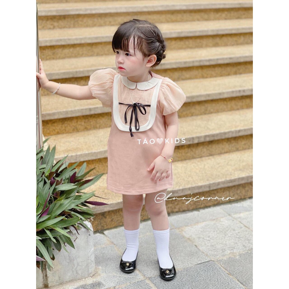 Váy, đầm cho bé gái mùa hè - Váy hồng cổ nơ cho bé gái mặc đi chơi, đi học size 9kg-20kg