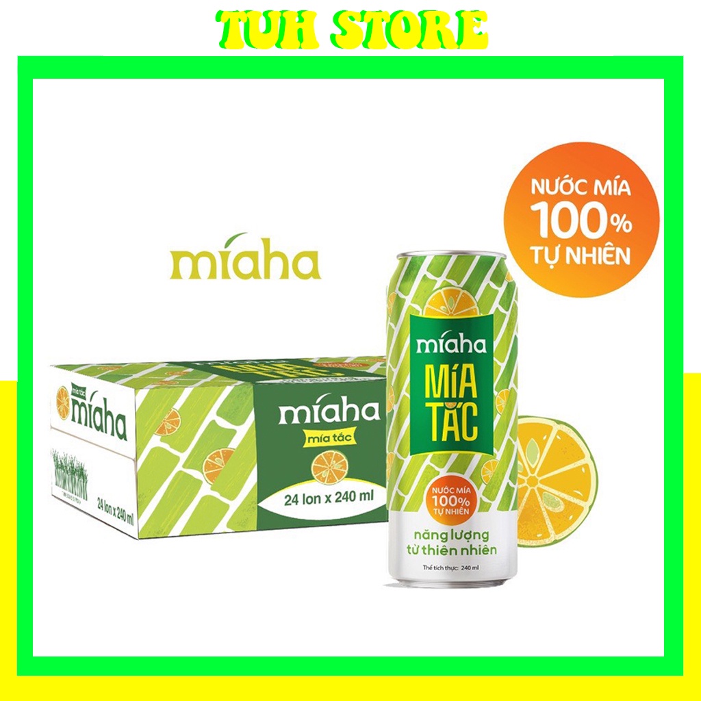 Thùng 24 Lon Nước Mía Tắc Tự Nhiên Lon 240ml Míaha,miaha, mía lon, mía ha