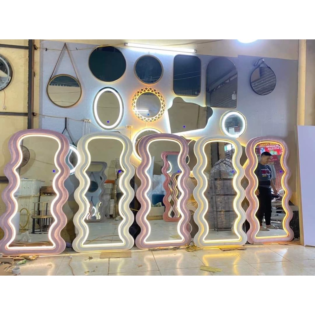 Freeship TP HCM. GƯƠNG BỌC NỈ LED 3 MÀU LƯỢN SÓNG 2 LỚP toàn thân 180x80 ⚡️SIÊU HOT⚡️ nịnh dáng