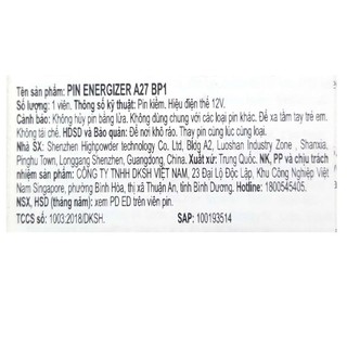 COMBO 2 PIN ENERGIZER A27 PIN 12V.