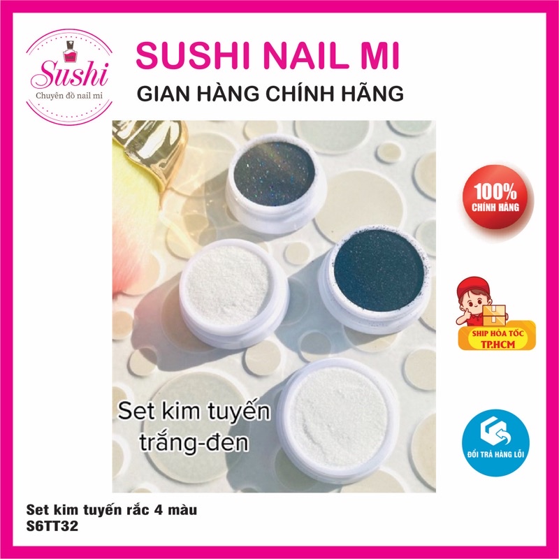 Set kim tuyến rắc trắng đen trang trí móng lấp lánh - Sushi nail mi