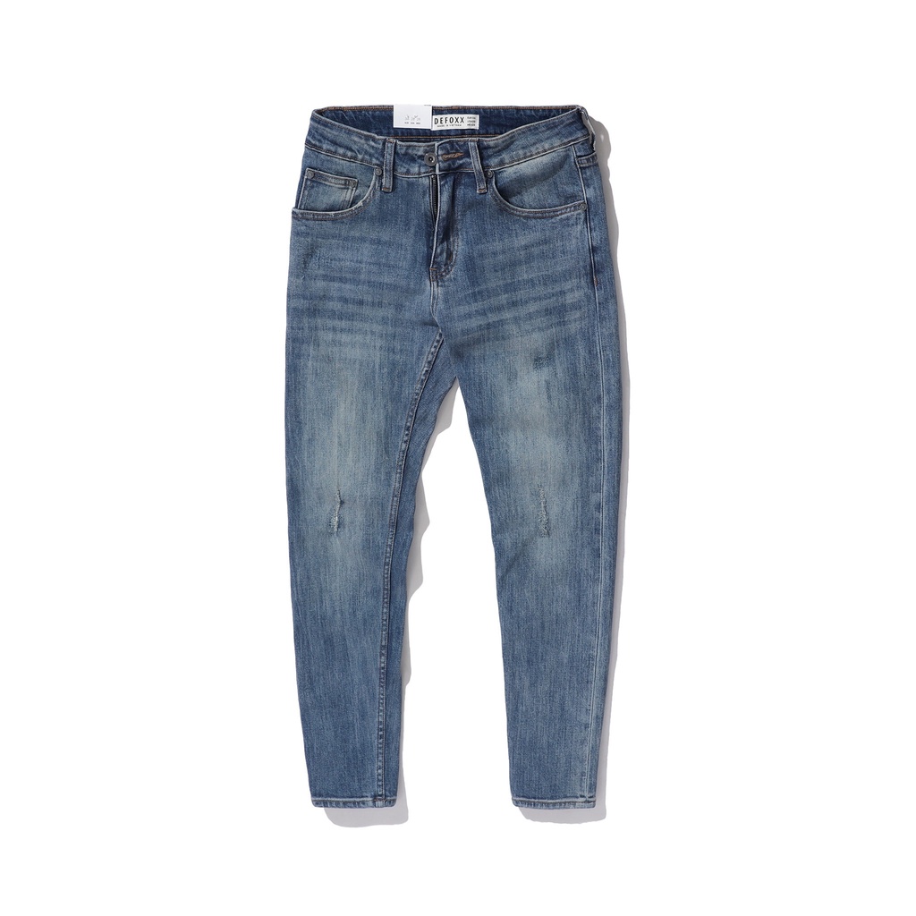 Quần jean nam, quần bò nam cao cấp slimfit DEFOXX màu xanh wash cào rách 230307